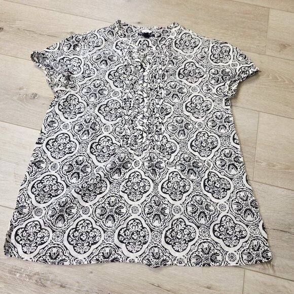 Womens Short Sleeve Black White Gap Floral Print Cotten Blouse Sz Small - Picture 1 of 5